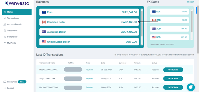 CAD Account details